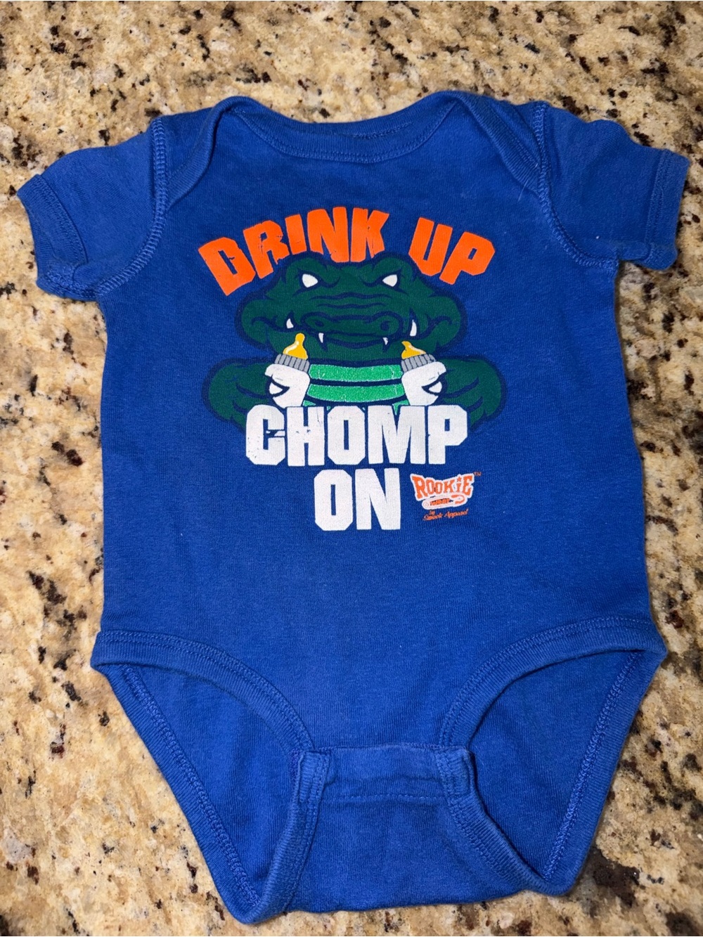 Blue "Drink Up Chomp On" Baby One-Piece Bodysuit